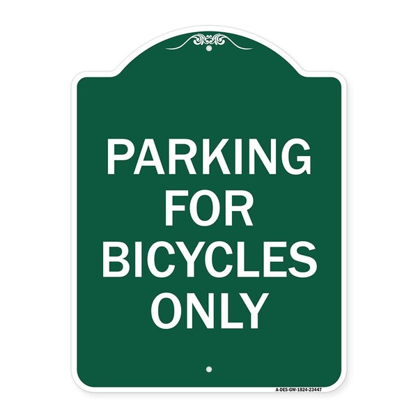 Designer Series Parking for Bicycles Only, Green & White Aluminum Sign, 18" x 24", GW-1824-23447